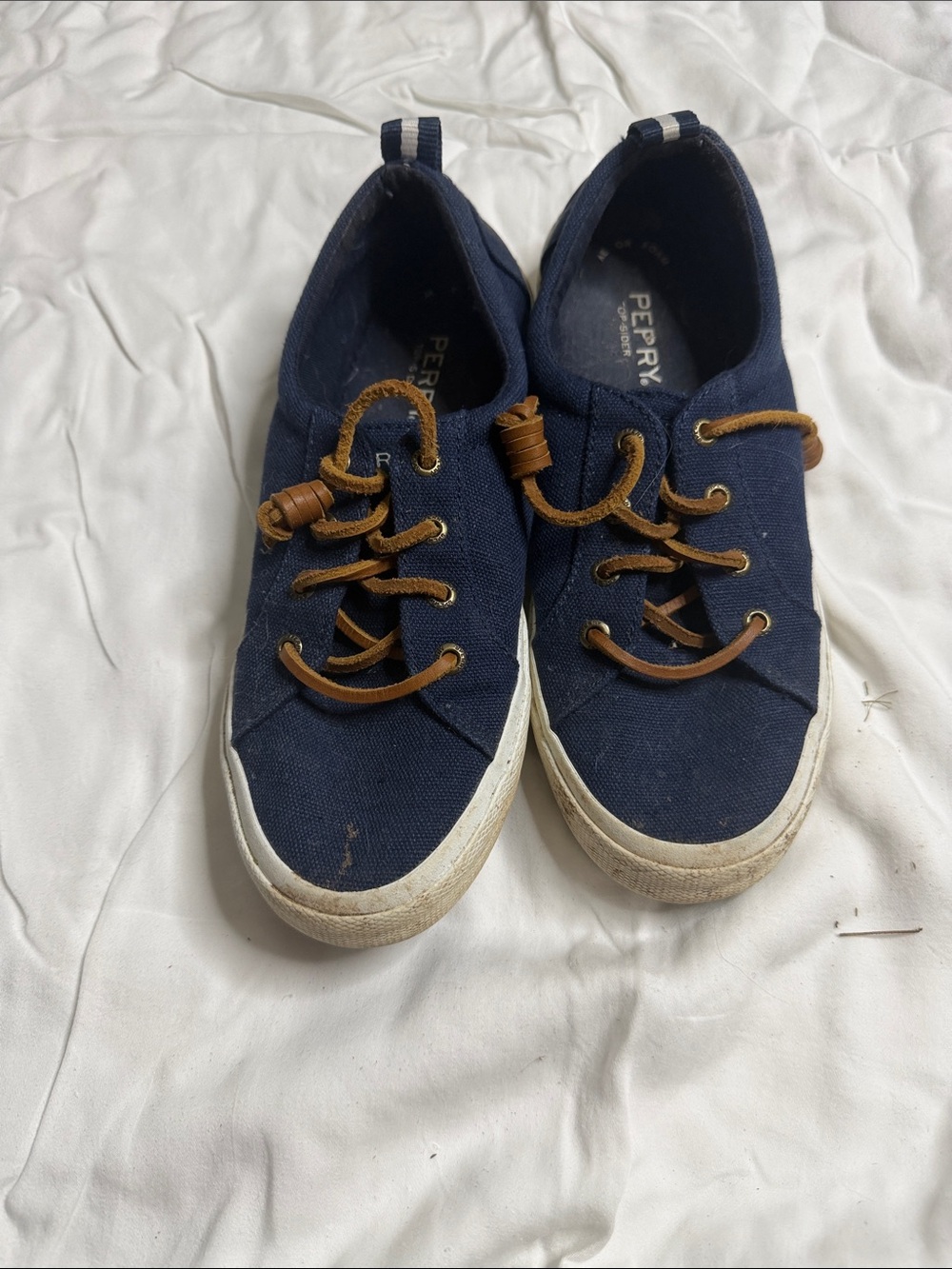 Sperry Kids Navy Canvas Sneakers with Brown Lace Accents